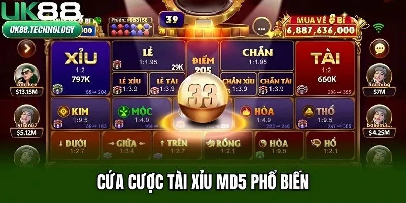 Cửa cược tài xỉu MD5 phổ biến
