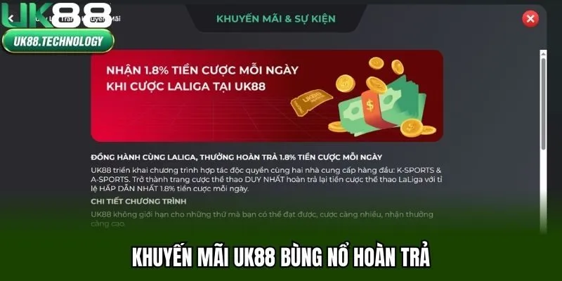 Khuyến mãi UK88 bùng nổ hoàn trả